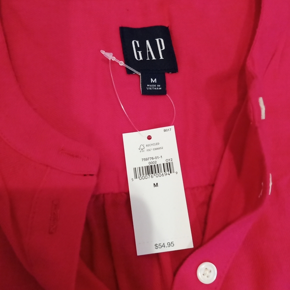 NWT GAP Shirred Henley Top in Jelly Bean Pink - Picture 4 of 6